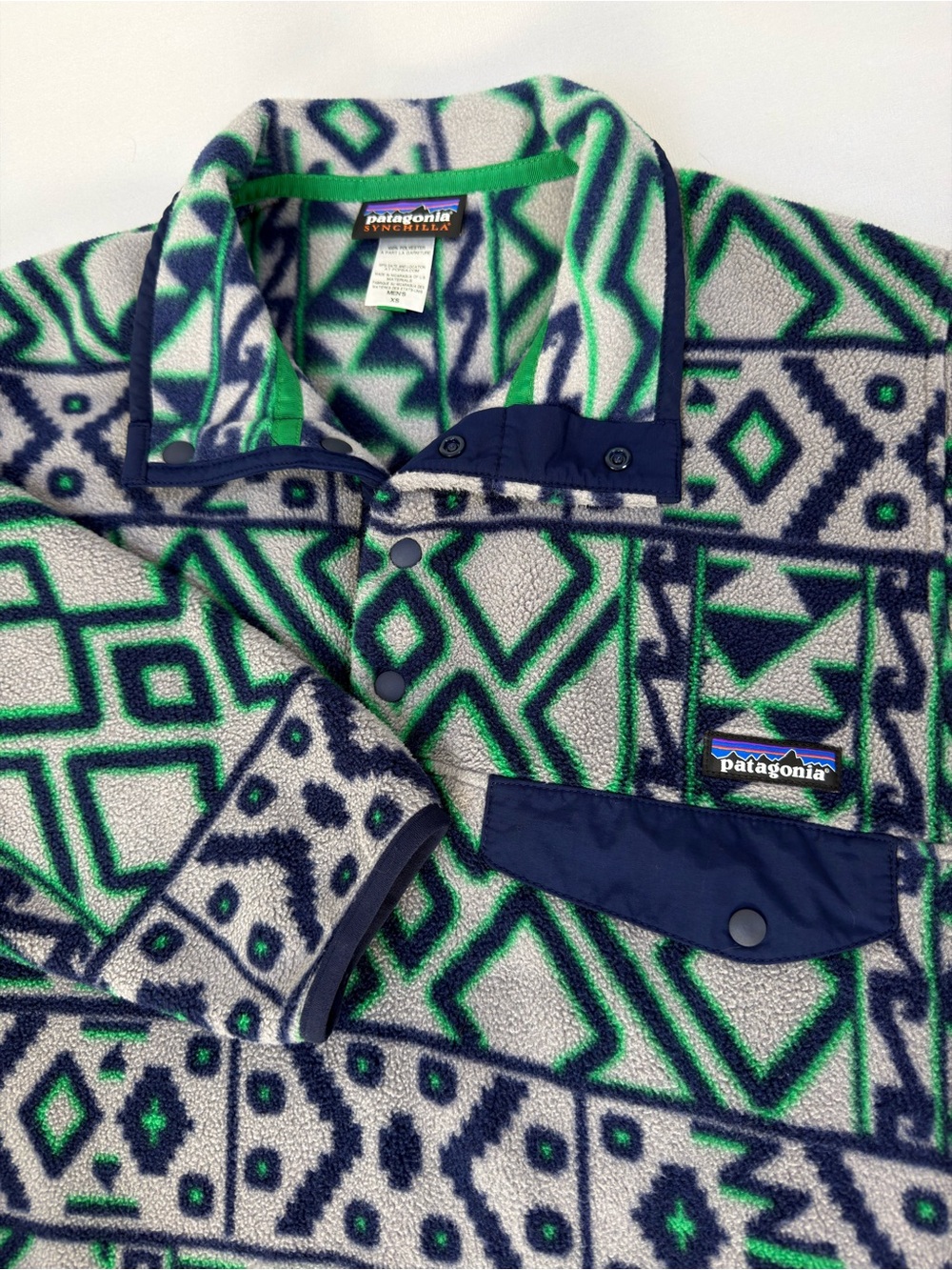 Patagonia Synchilla Snap-T Men’s XS Gray Green Aztec Fleece Pullover - Picture 3 of 13